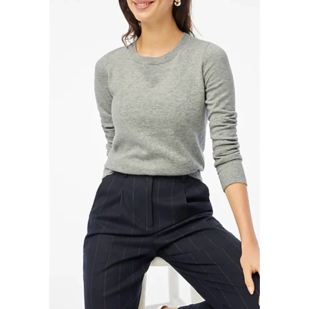 J. Crew Cotton-Wool Blend Teddie Sweater Grey Minimal Classic Fit Pullover